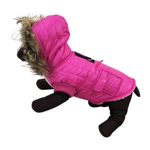 Pink Parka Fleece Lined Dog Jacket with Leash Ring